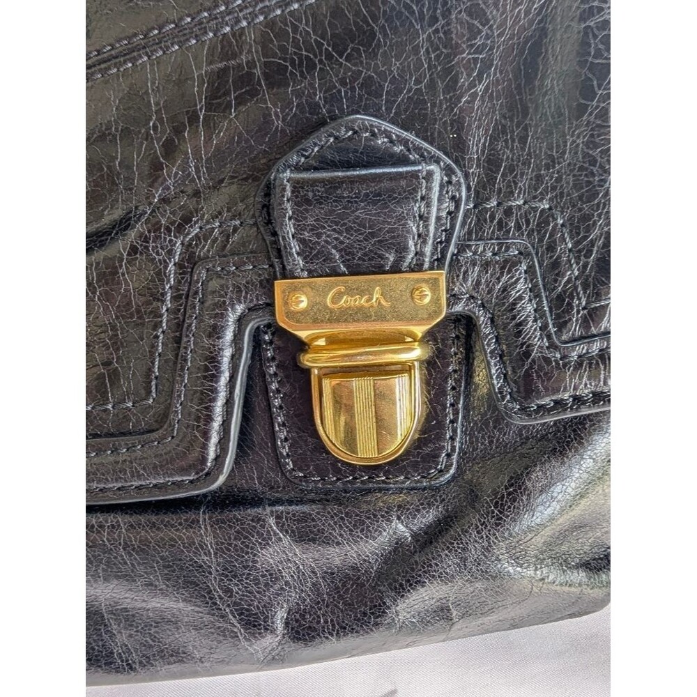 Coach Poppy Black Distressed Leather Chain Strap Tote Shoulder Bag Pink Lining - Picture 3 of 12